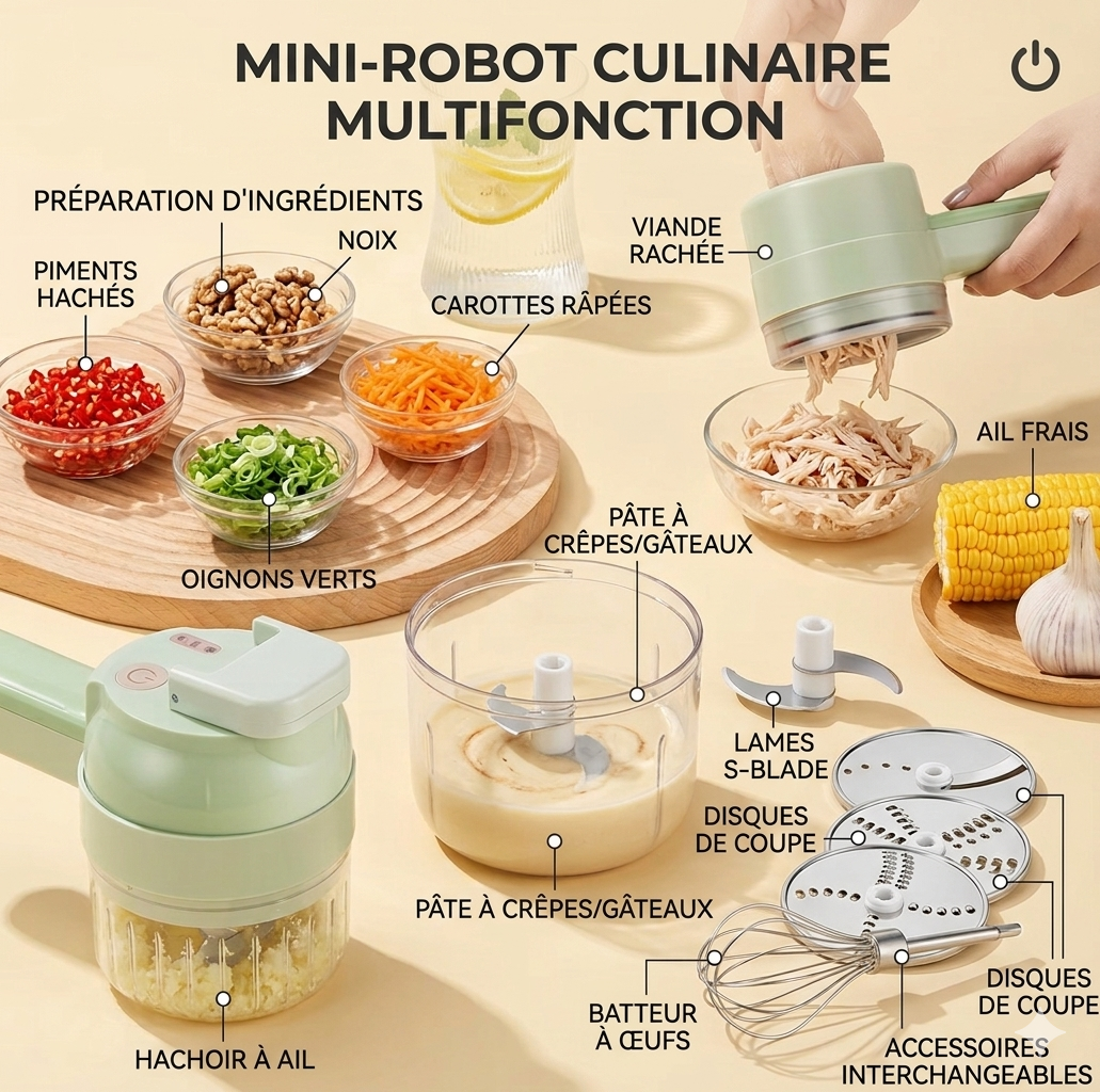 EDP Coupe-légumes électrique 4 en 1 sans fil.